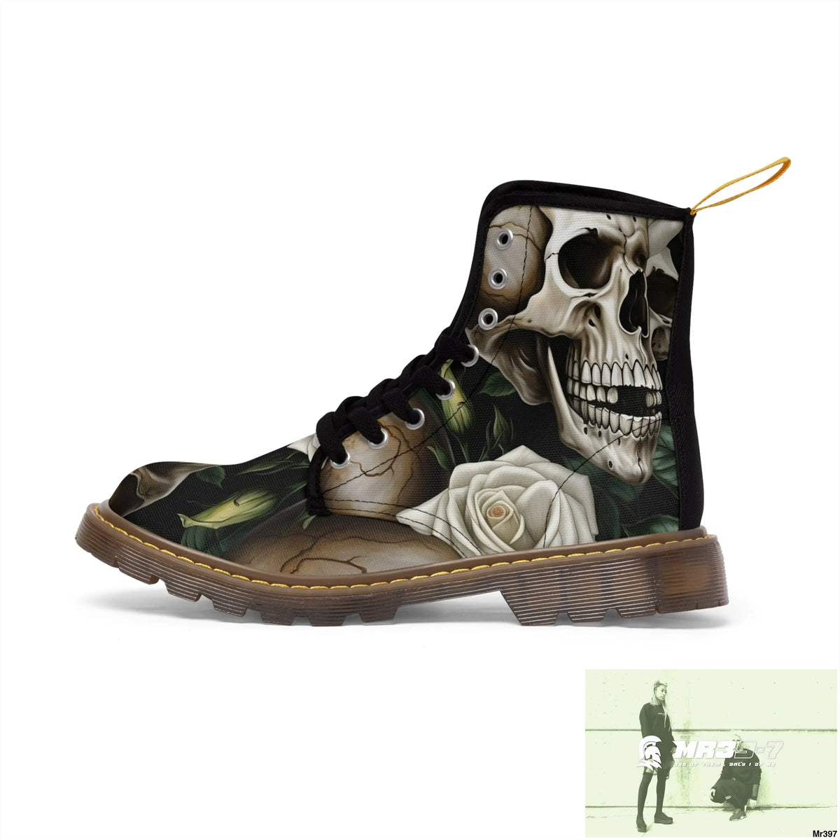 Gothic Deep Red Skulls and Roses Women’s Canvas Boots Shoes