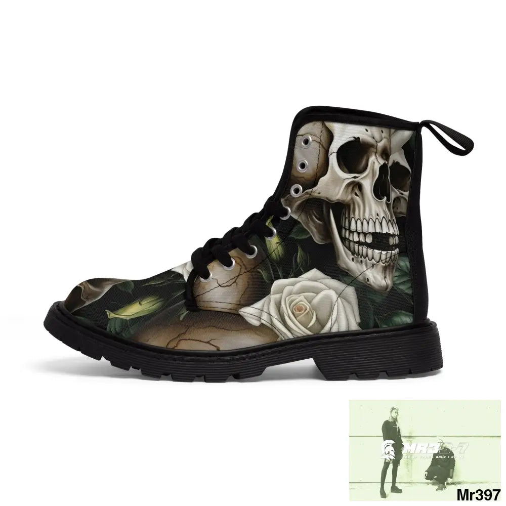 Gothic Deep Red Skulls and Roses Women’s Canvas Boots Shoes