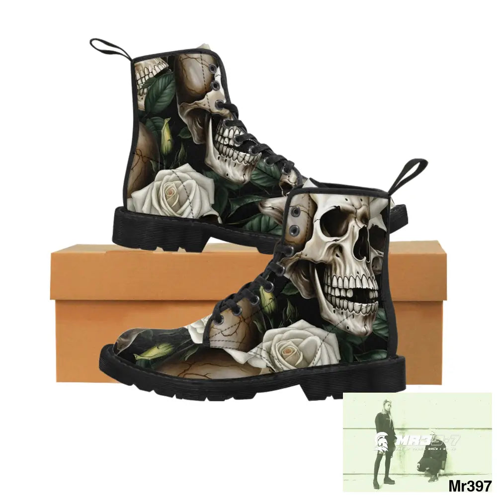 Gothic Deep Red Skulls and Roses Women’s Canvas Boots Shoes
