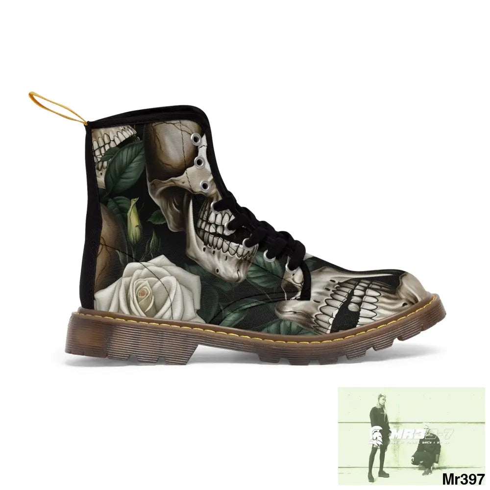 Gothic Deep Red Skulls and Roses Women’s Canvas Boots Shoes
