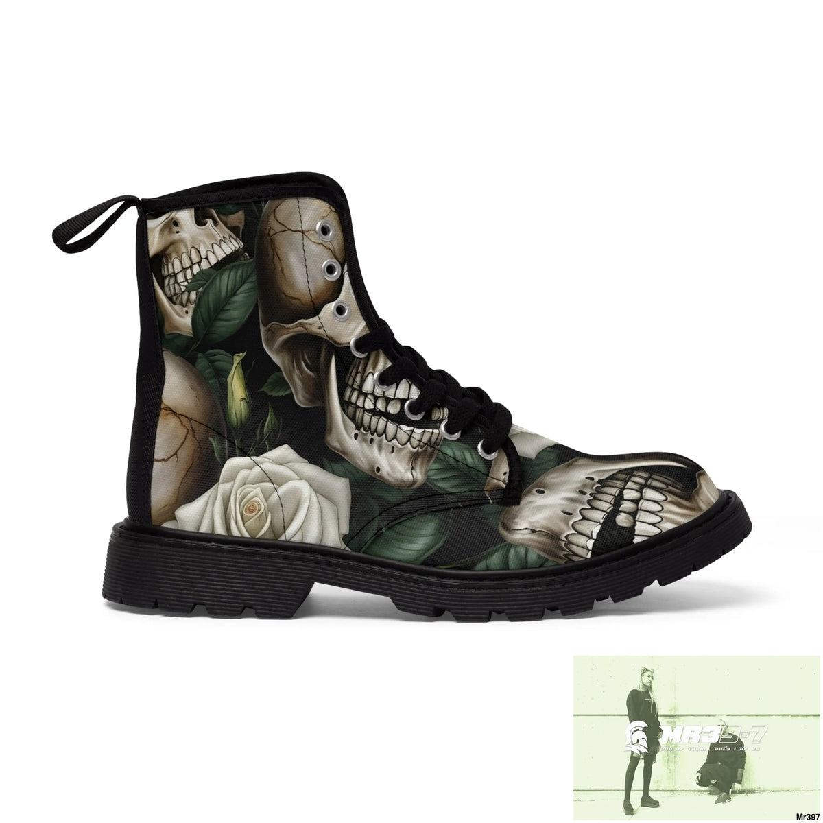 Gothic Deep Red Skulls and Roses Women’s Canvas Boots US 6.5 / Black sole Shoes