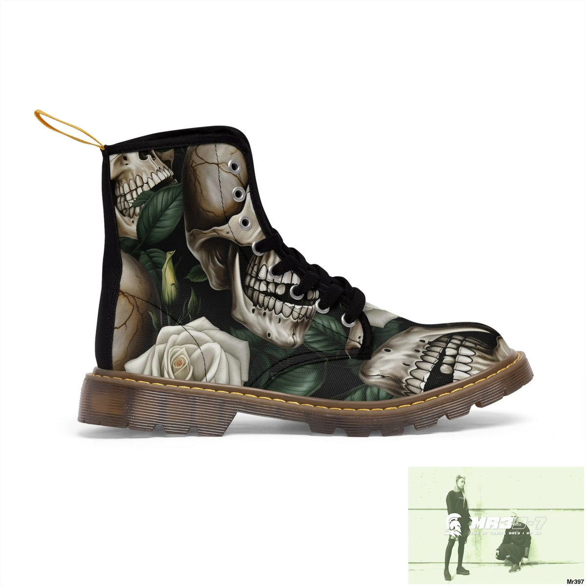 Gothic Deep Red Skulls and Roses Women’s Canvas Boots US 6.5 / Brown sole Shoes