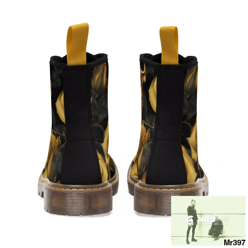Gothic Gold no 2 Skulls and Roses Women’s Canvas Boots Shoes