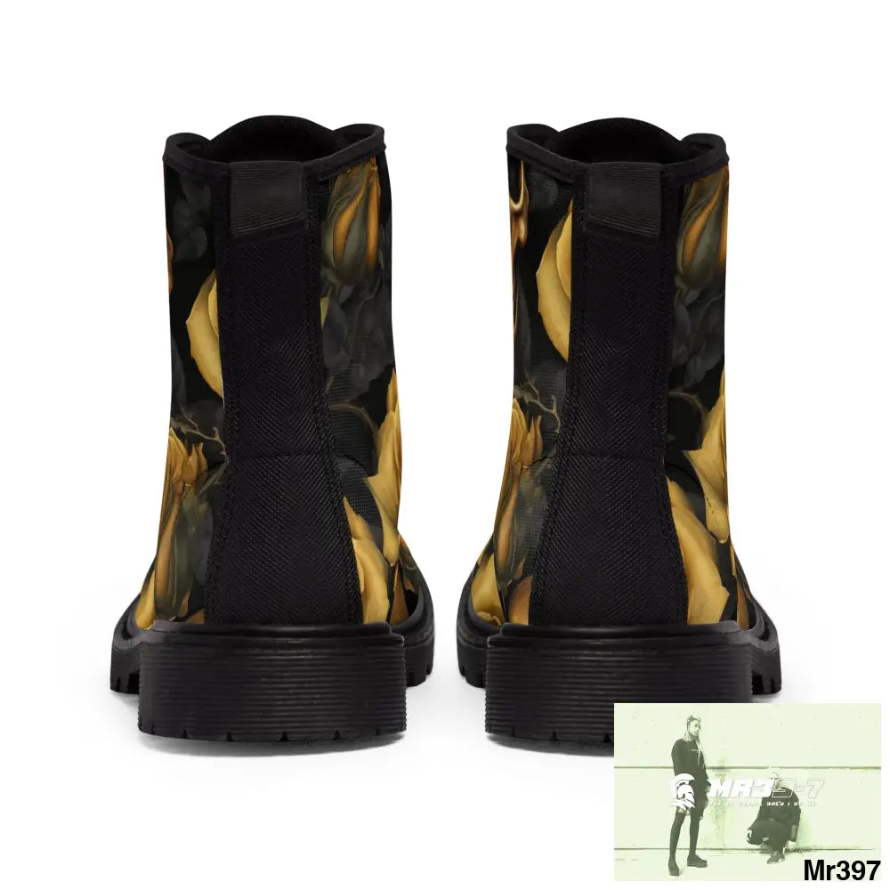 Gothic Gold no 2 Skulls and Roses Women’s Canvas Boots Shoes