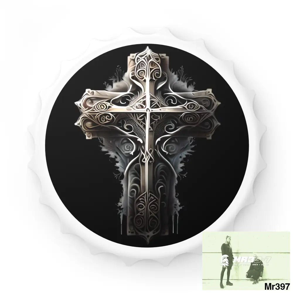 Gothic Metalic Silver Cross Magnetic Bottle Opener One size / White Accessories