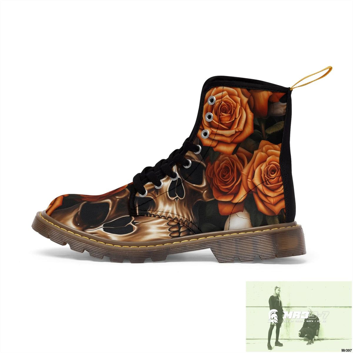 Gothic Orange no 2 Skulls and Roses Women’s Canvas Boots Shoes