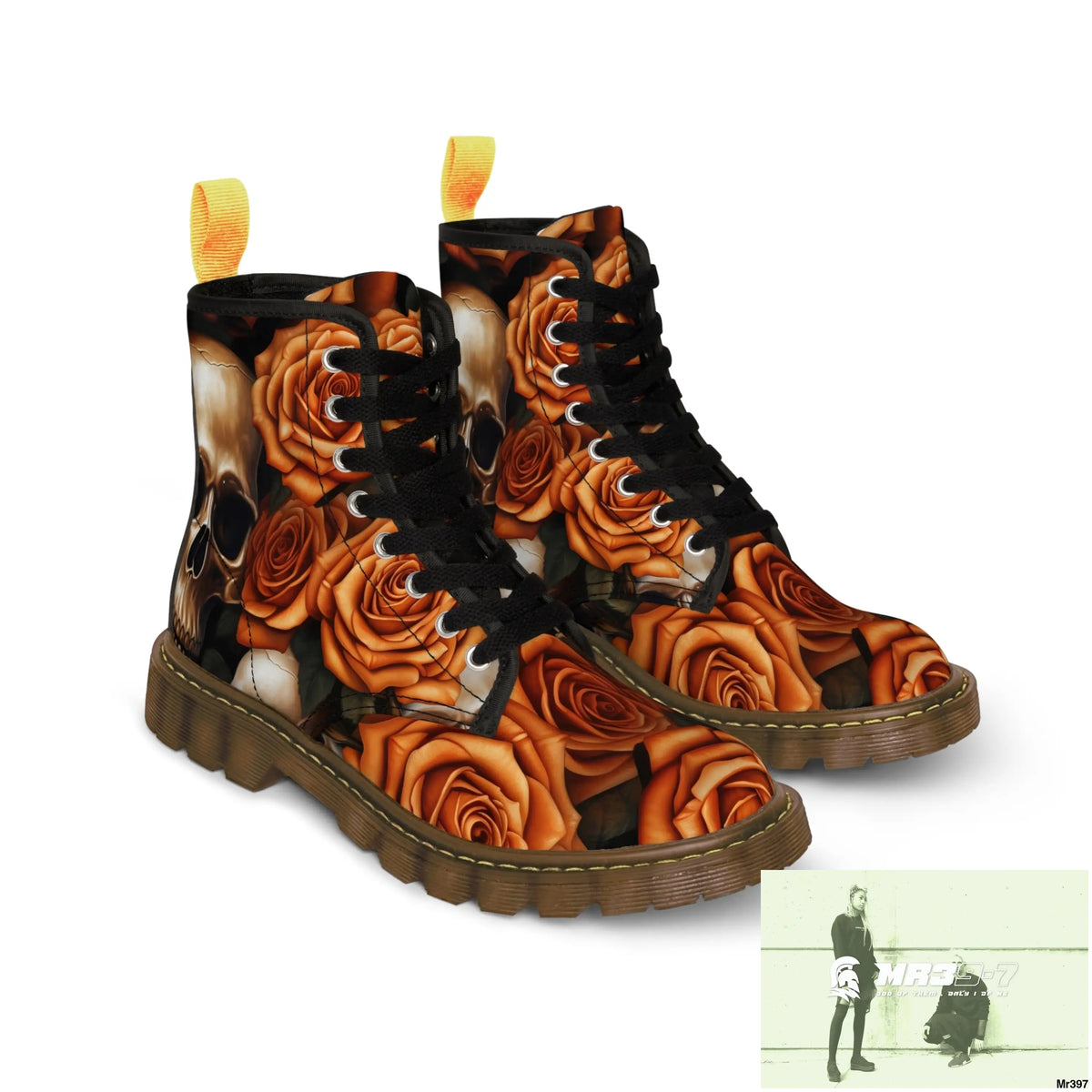 Gothic Orange no 2 Skulls and Roses Women’s Canvas Boots Shoes