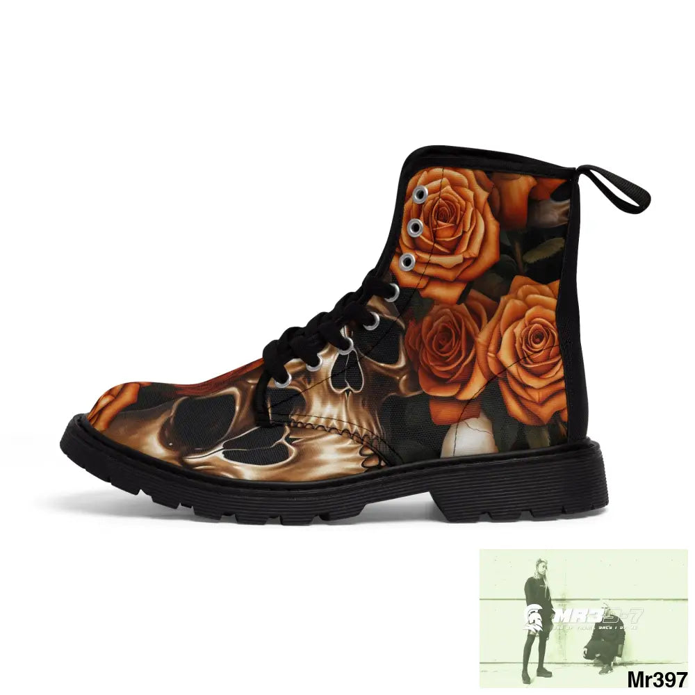 Gothic Orange no 2 Skulls and Roses Women’s Canvas Boots Shoes
