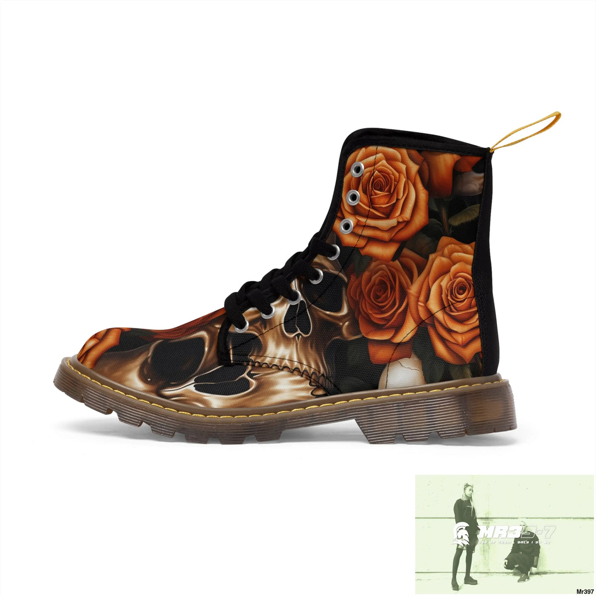 Gothic Orange no 2 Skulls and Roses Women’s Canvas Boots Shoes