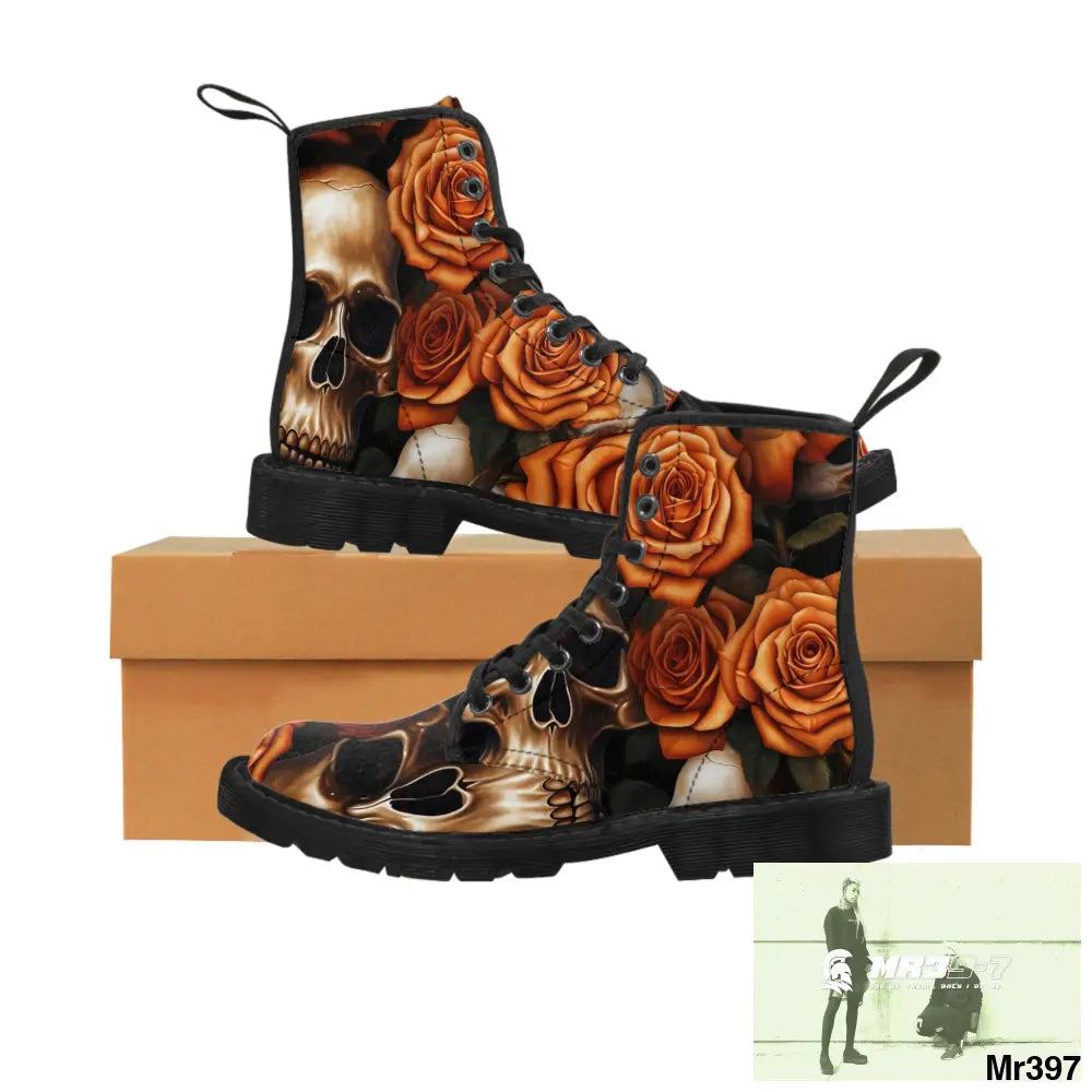 Gothic Orange no 2 Skulls and Roses Women’s Canvas Boots Shoes