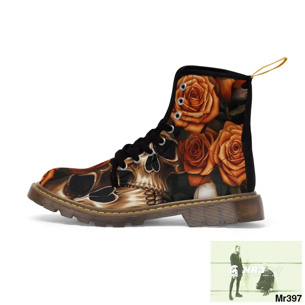 Gothic Orange no 2 Skulls and Roses Women’s Canvas Boots Shoes