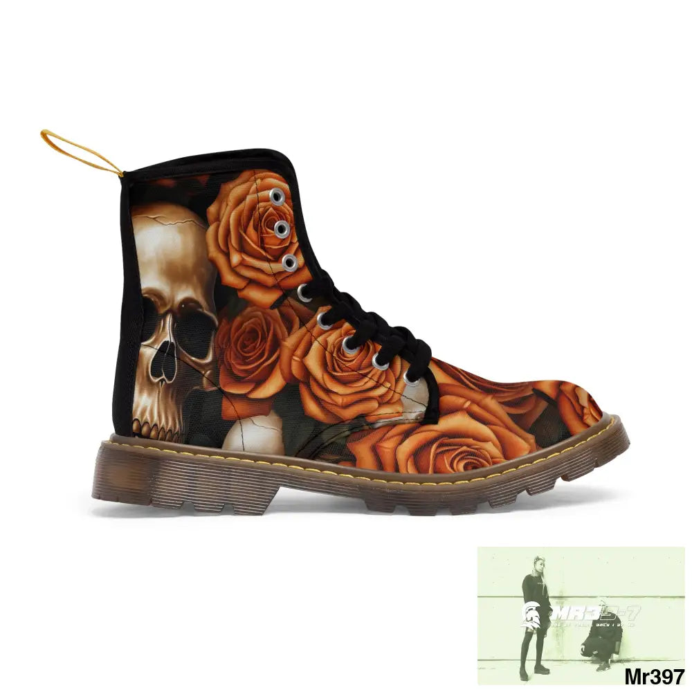 Gothic Orange no 2 Skulls and Roses Women’s Canvas Boots Shoes