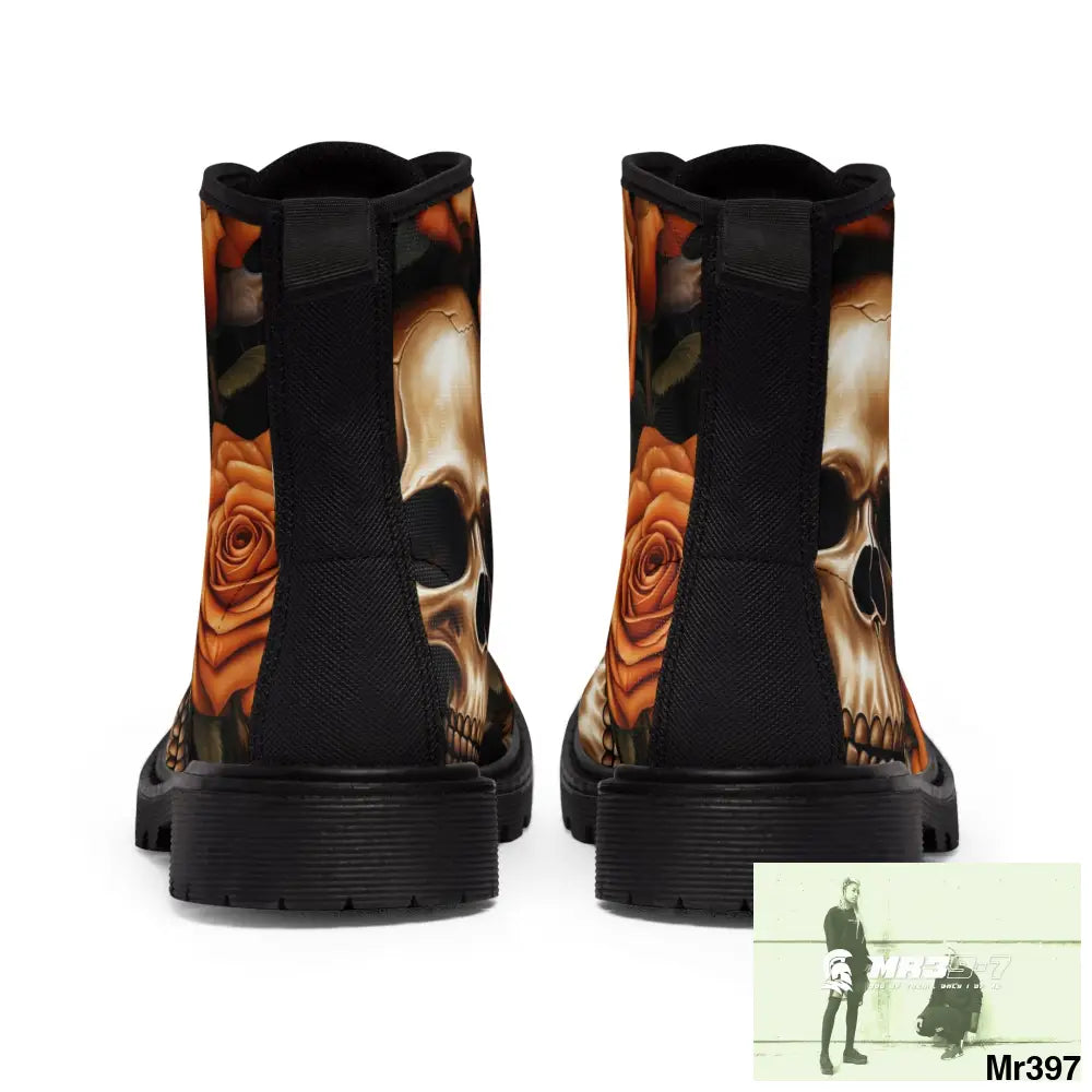 Gothic Orange no 2 Skulls and Roses Women’s Canvas Boots Shoes