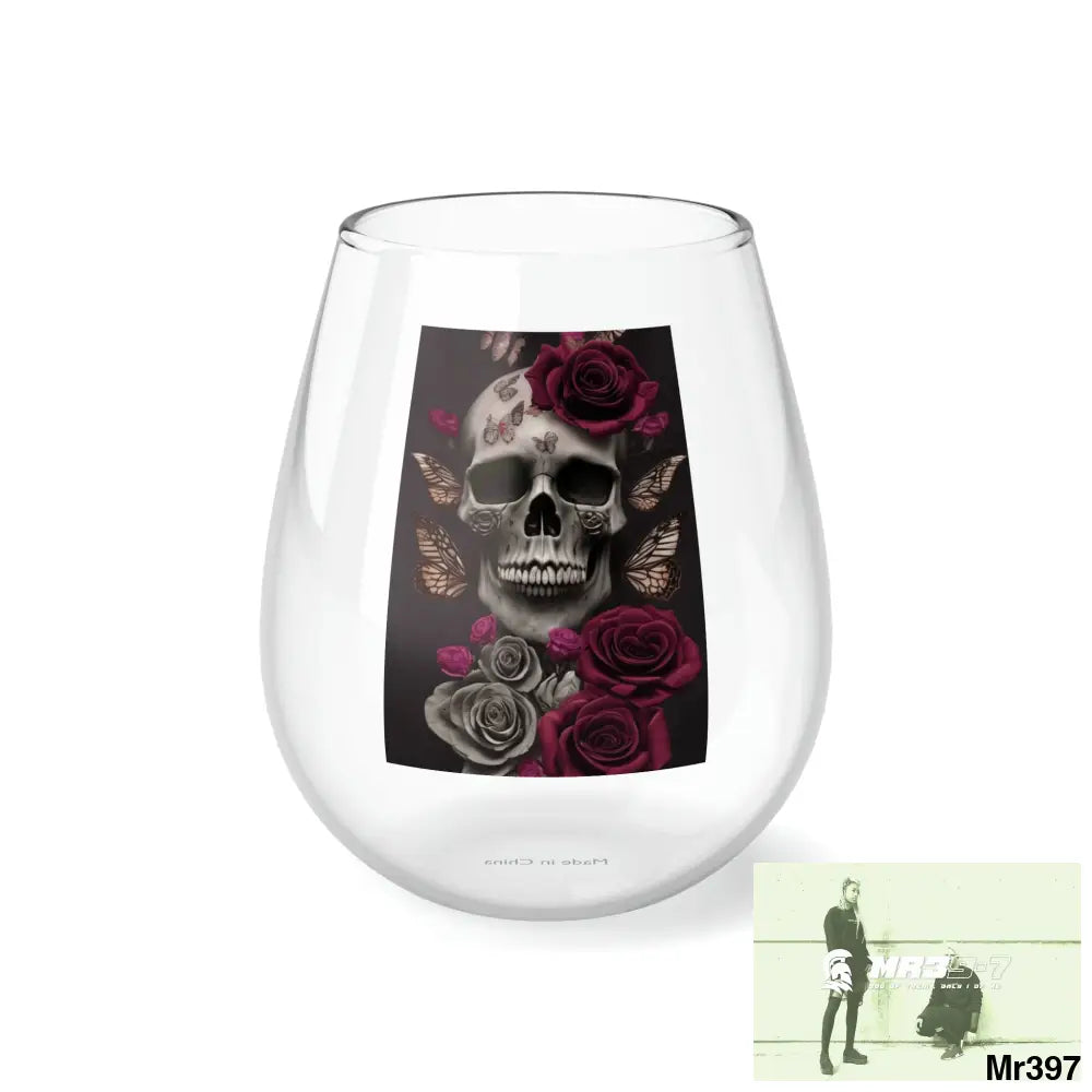 Gothic Skull Red Roses butterflies Stemless Wine Glass 11.75oz 11.75oz Mug