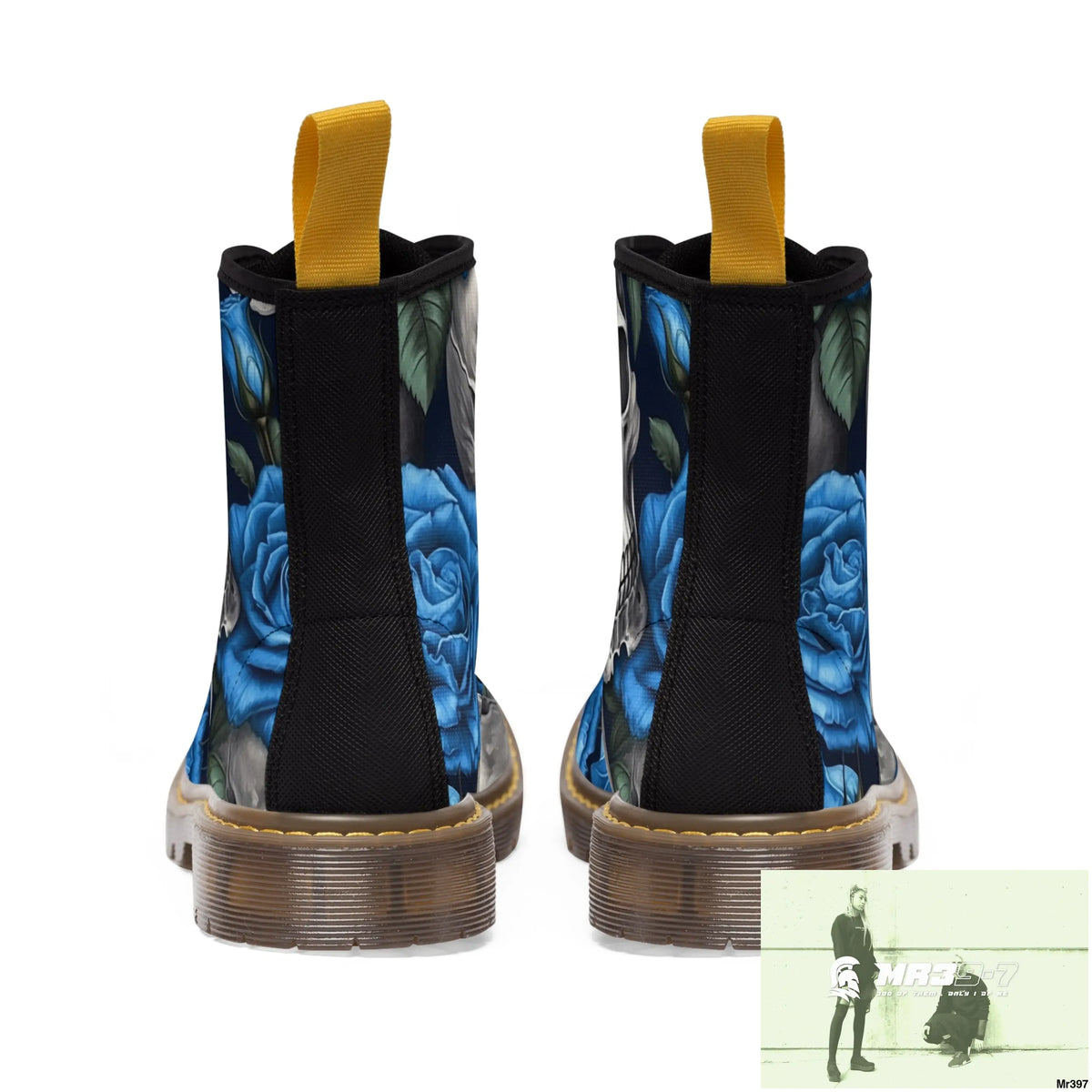 Gothic Skulls and Blue Roses Women’s Canvas Boots Shoes