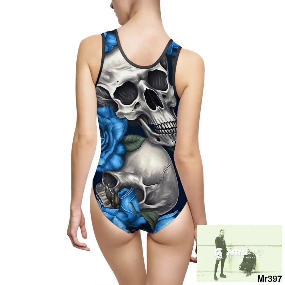 Gothic Skulls and Blue roses Women’s Classic One-Piece Swimsuit (AOP) All Over Prints