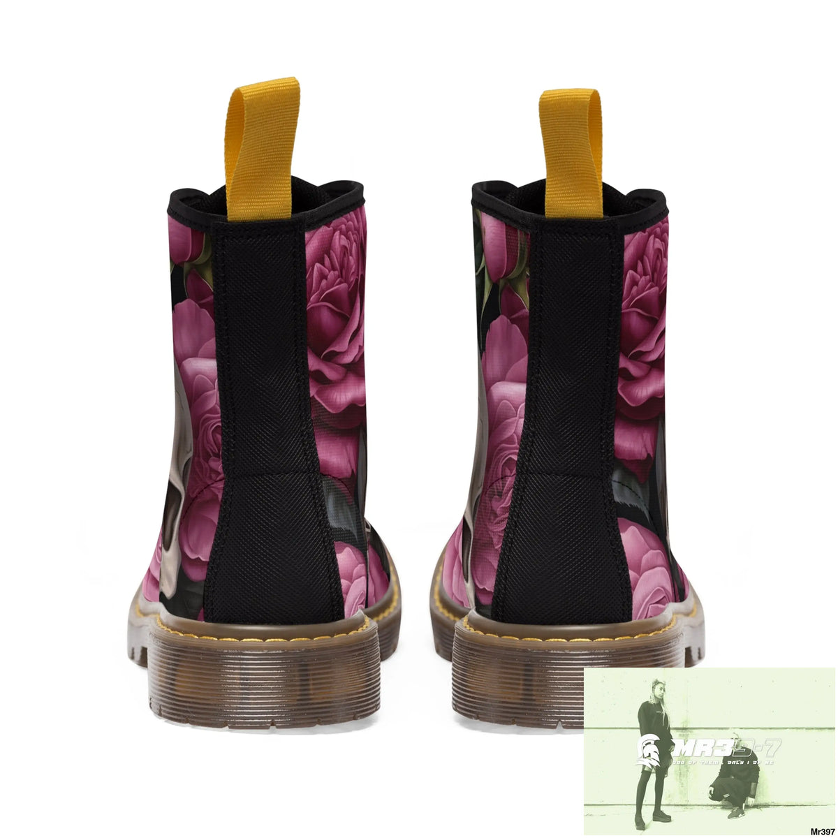 Gothic Skulls and no 2 Pink Roses Women’s Canvas Boots Shoes
