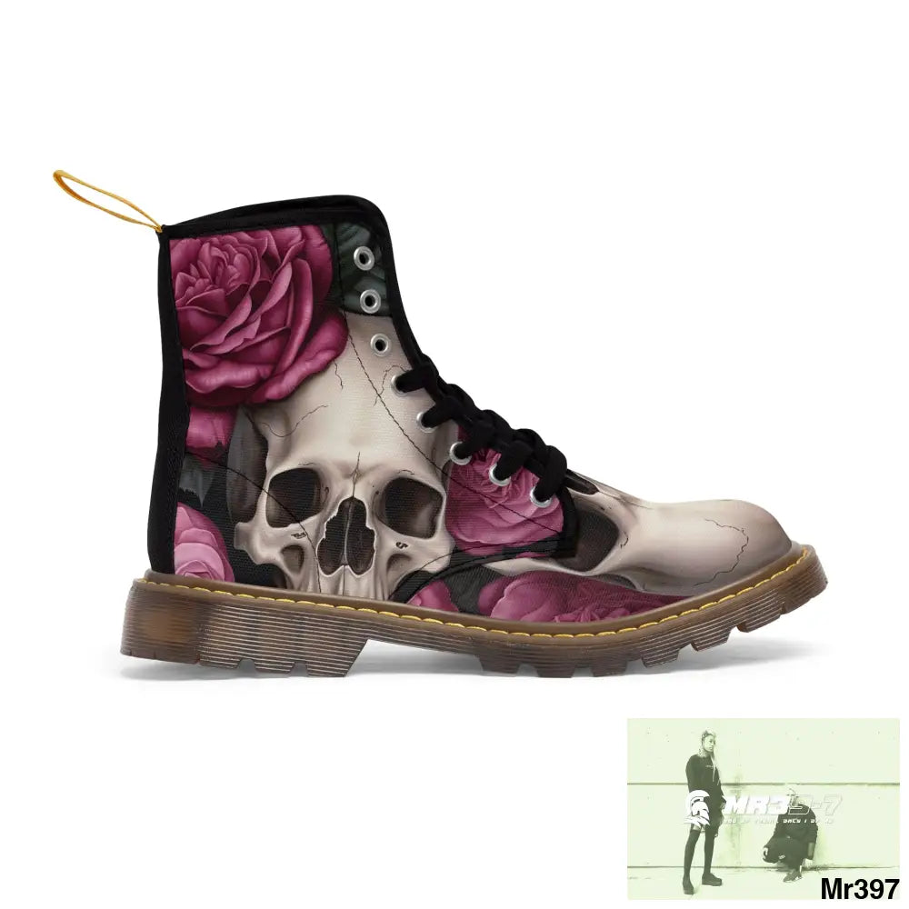 Gothic Skulls and no 2 Pink Roses Women’s Canvas Boots Shoes