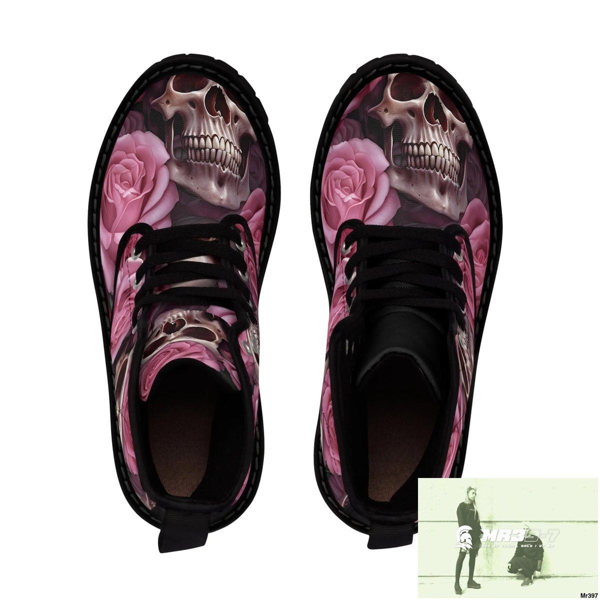 Gothic Skulls and Pink Roses Women’s Canvas Boots Shoes