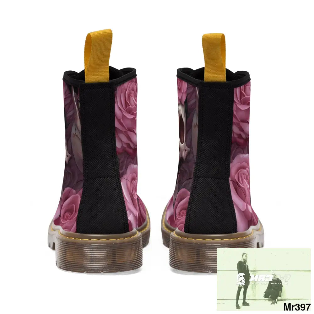 Gothic Skulls and Pink Roses Women’s Canvas Boots Shoes