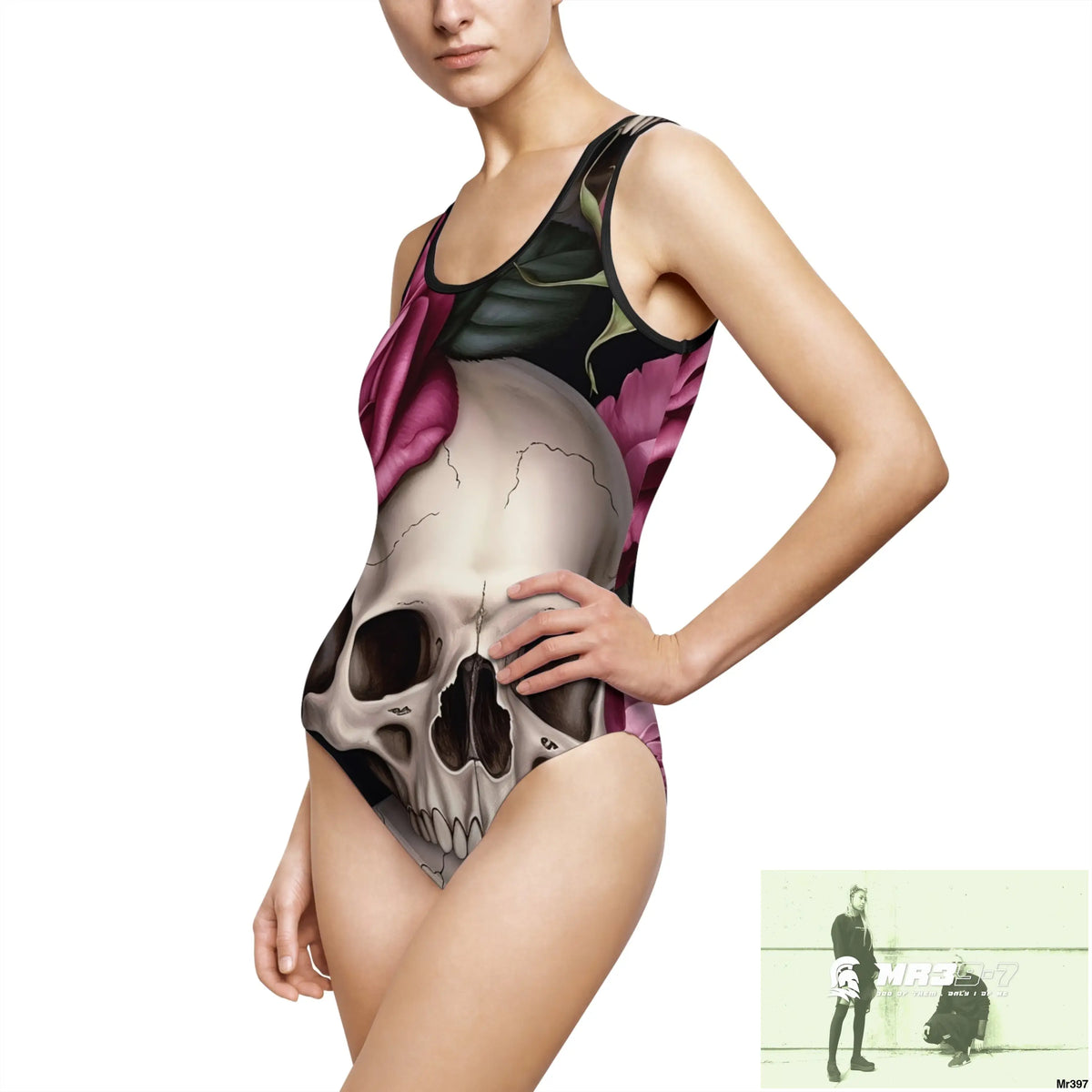Gothic Skulls and Pink roses Women’s Classic One-Piece Swimsuit (AOP) All Over Prints