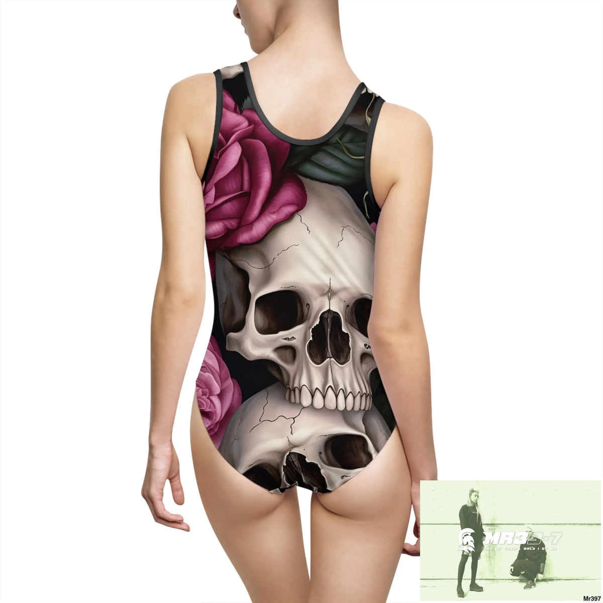 Gothic Skulls and Pink roses Women’s Classic One-Piece Swimsuit (AOP) All Over Prints