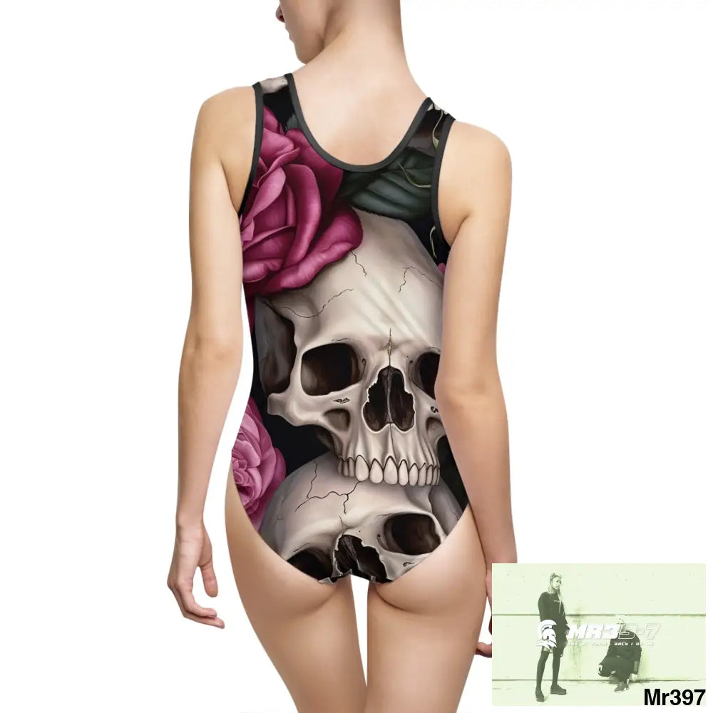 Gothic Skulls and Pink roses Women’s Classic One-Piece Swimsuit (AOP) All Over Prints