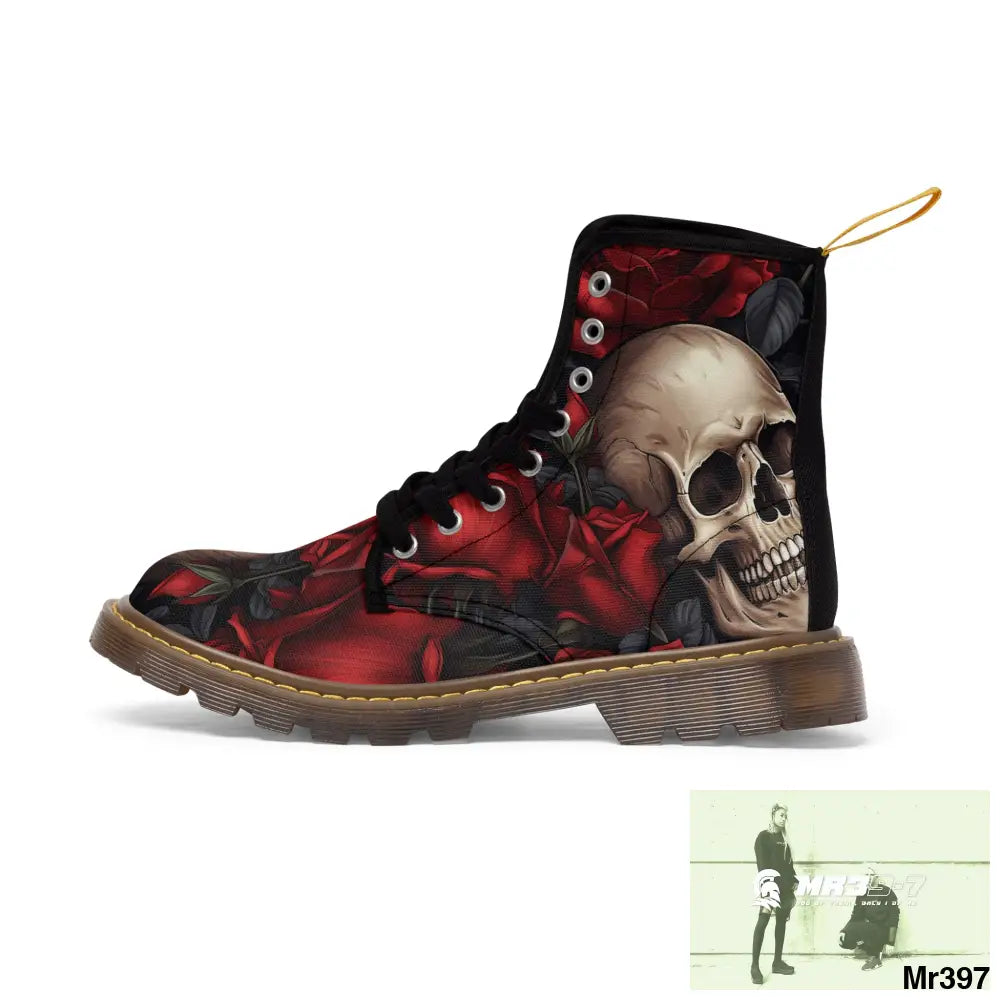Gothic Skulls and Red Roses Women’s Canvas Boots Shoes