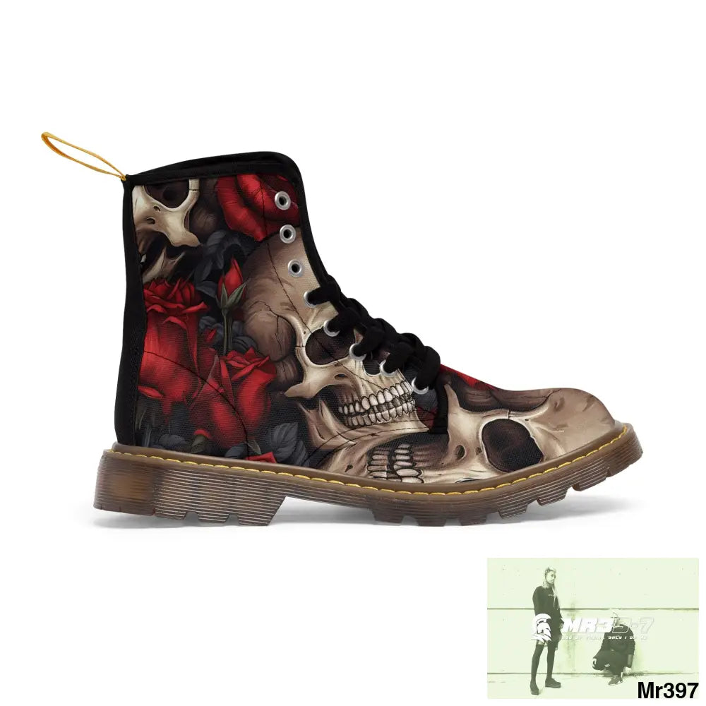 Gothic Skulls and Red Roses Women’s Canvas Boots Shoes