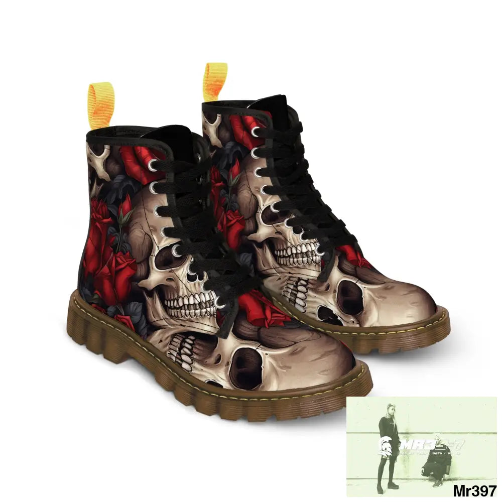 Gothic Skulls and Red Roses Women’s Canvas Boots Shoes