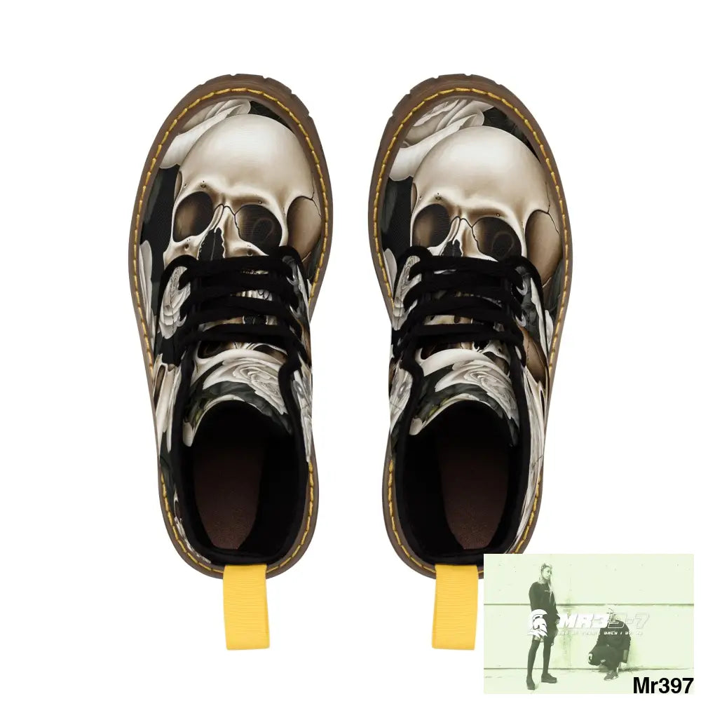 Gothic Skulls and White Roses Women’s Canvas Boots Shoes