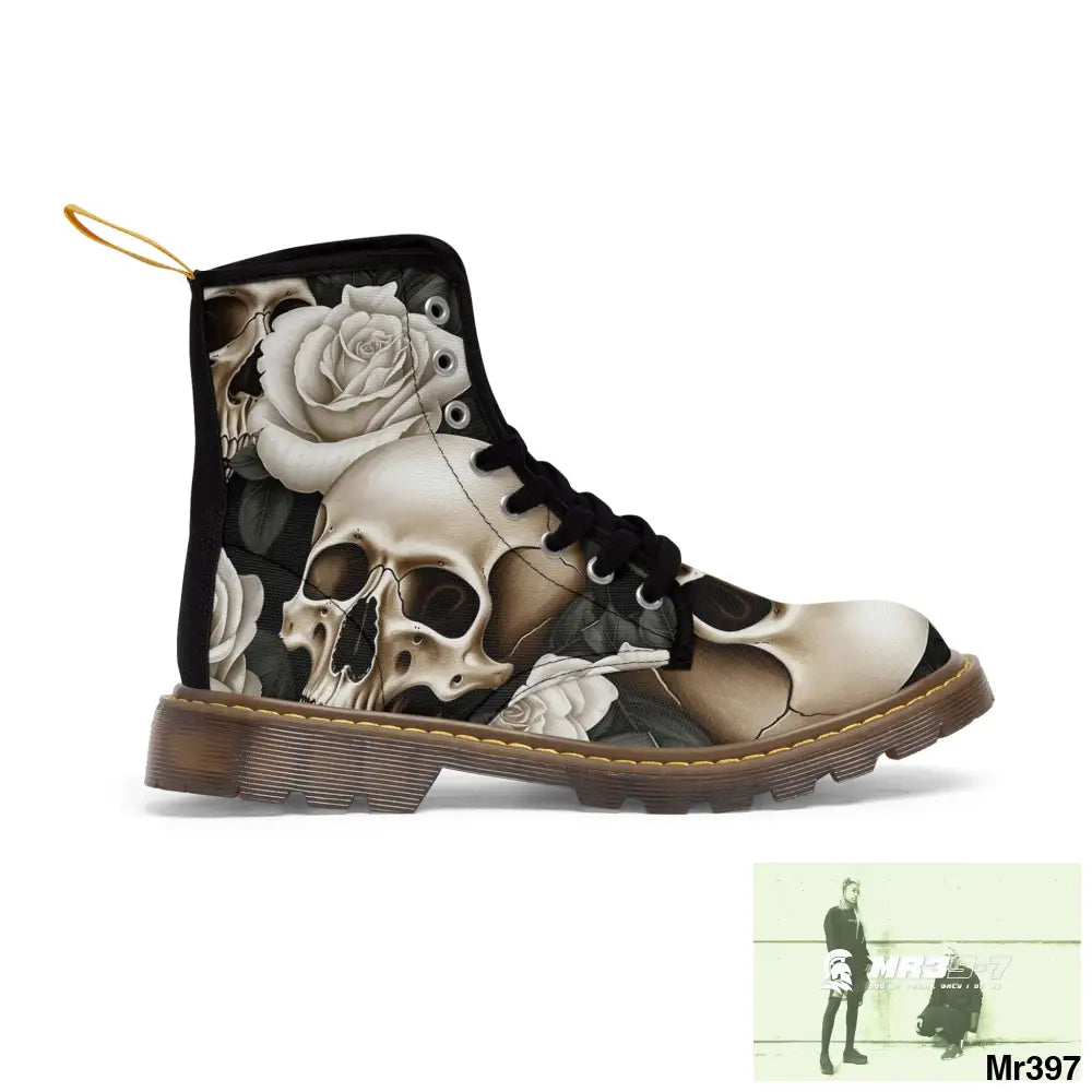 Gothic Skulls and White Roses Women’s Canvas Boots Shoes