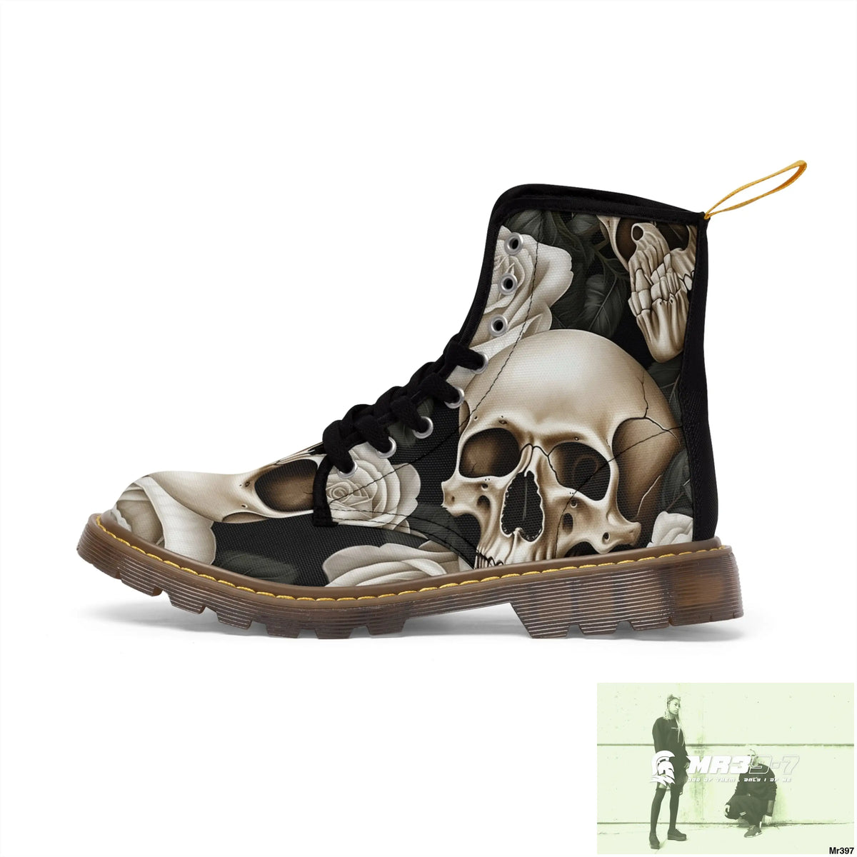 Gothic Skulls and White Roses Women’s Canvas Boots Shoes