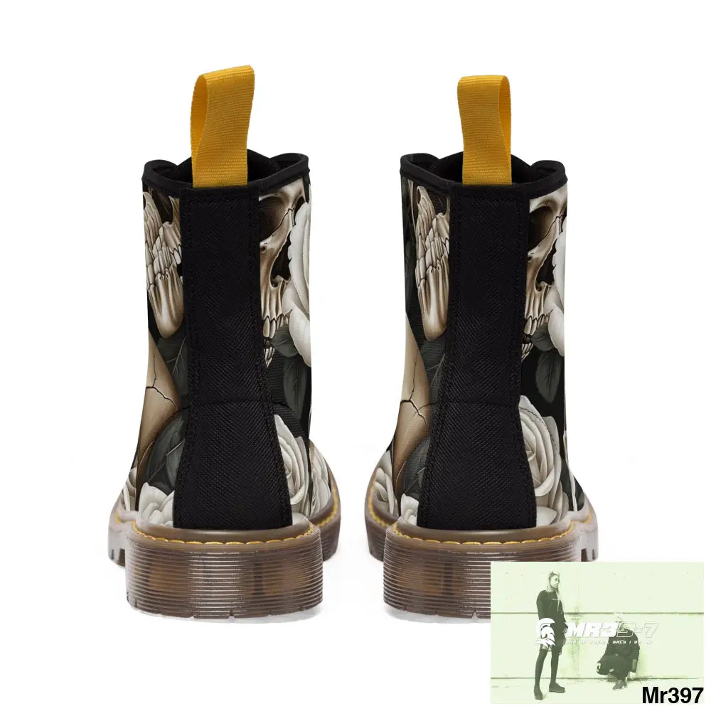 Gothic Skulls and White Roses Women’s Canvas Boots Shoes