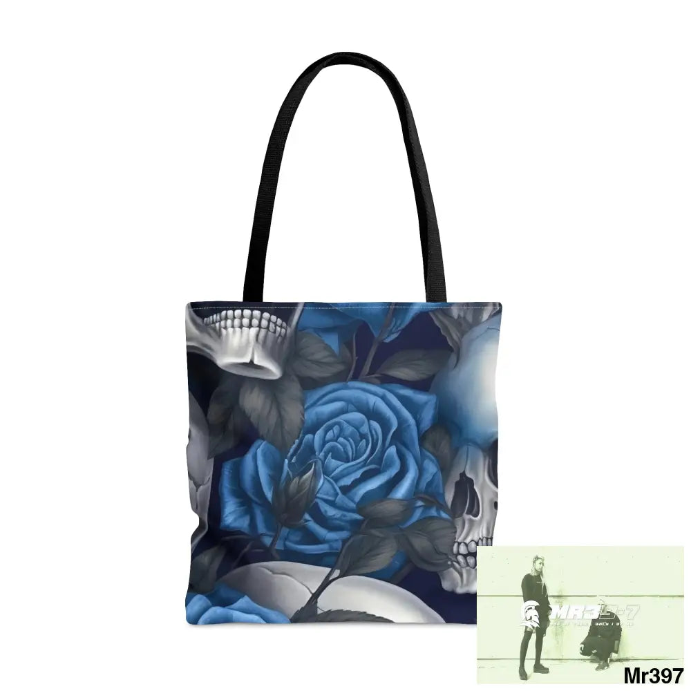 Gothic skulls & Blue Roses Tote Bag (AOP) Large Bags