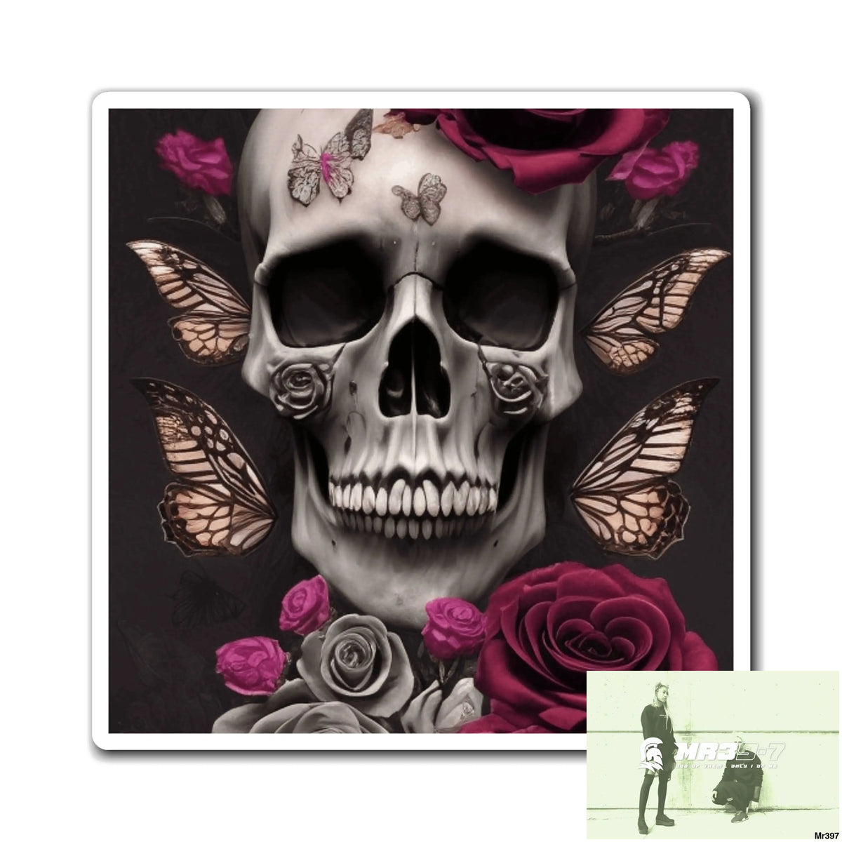 Gothic Skulls Roses and Butterflies Magnet 6’’ × 6’’ Paper products