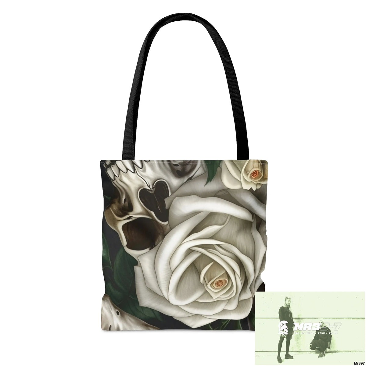 Gothic Skulls & white Roses Tote Bag (AOP) Bags