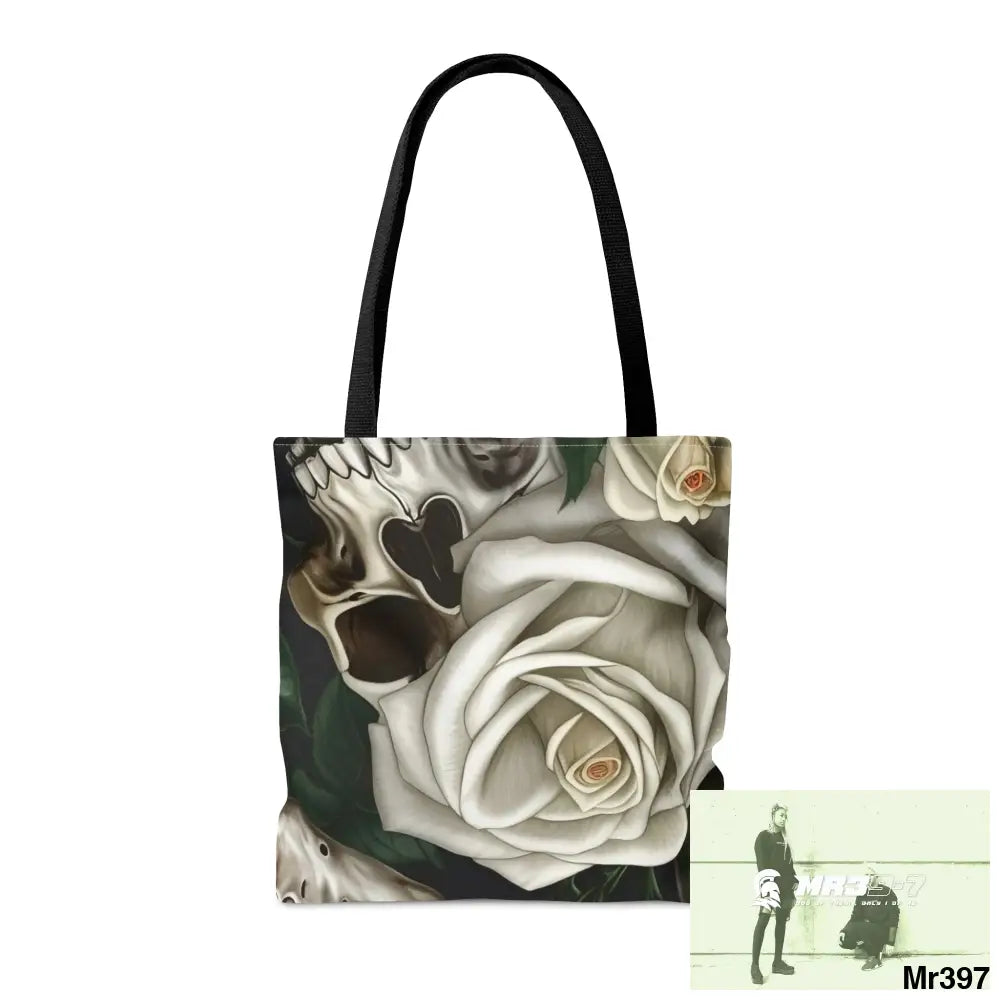 Gothic Skulls & white Roses Tote Bag (AOP) Bags