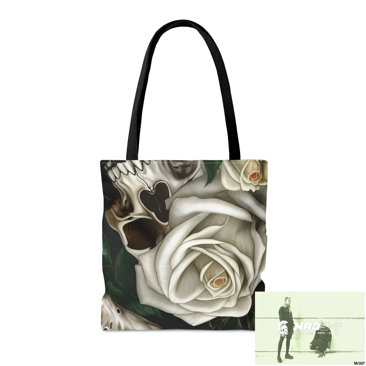 Gothic Skulls & white Roses Tote Bag (AOP) Bags