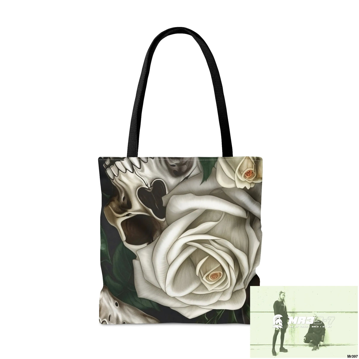 Gothic Skulls & white Roses Tote Bag (AOP) Bags