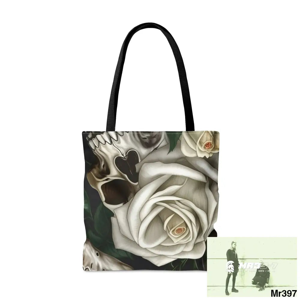 Gothic Skulls & white Roses Tote Bag (AOP) Bags