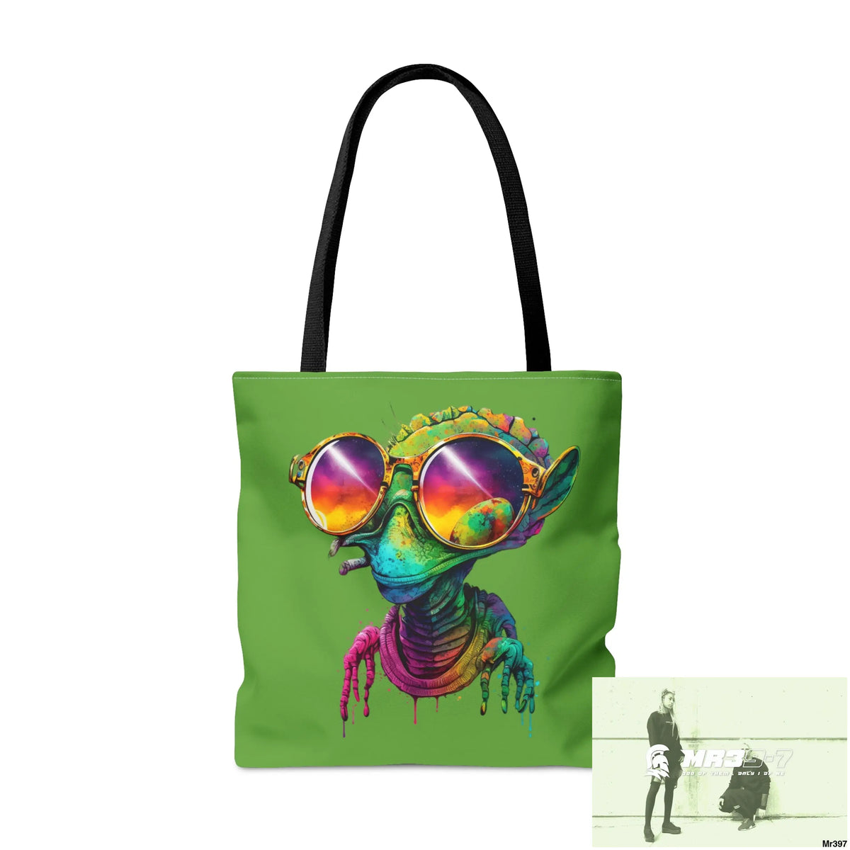 Green frog & Cool alien in shades Tote Bag (AOP) Bags