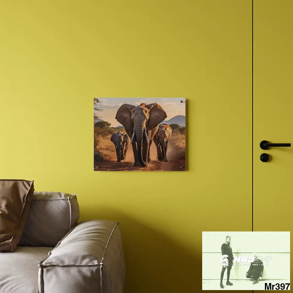 Group of Elephants Walking in the Wilderness Acrylic Wall Art Panels Home Decor