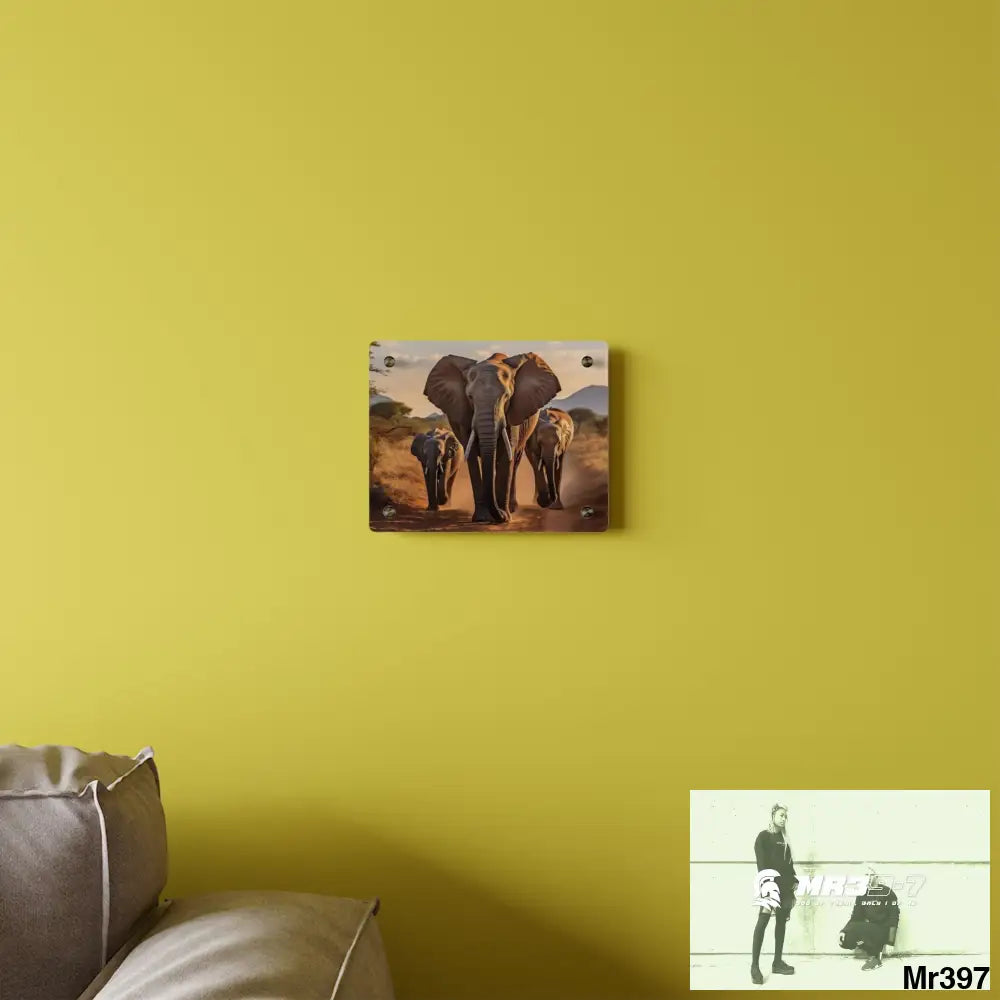 Group of Elephants Walking in the Wilderness Acrylic Wall Art Panels Home Decor