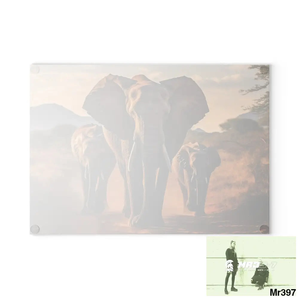Group of Elephants Walking in Wilderness Glass Cutting Board Home Decor