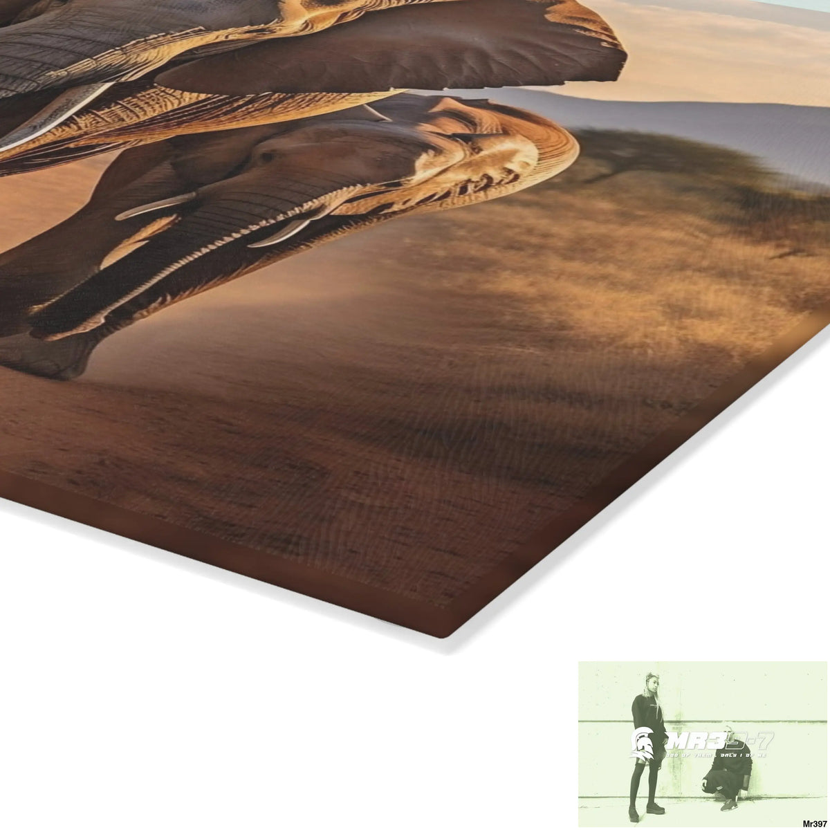 Group of Elephants Walking in Wilderness Glass Cutting Board Home Decor