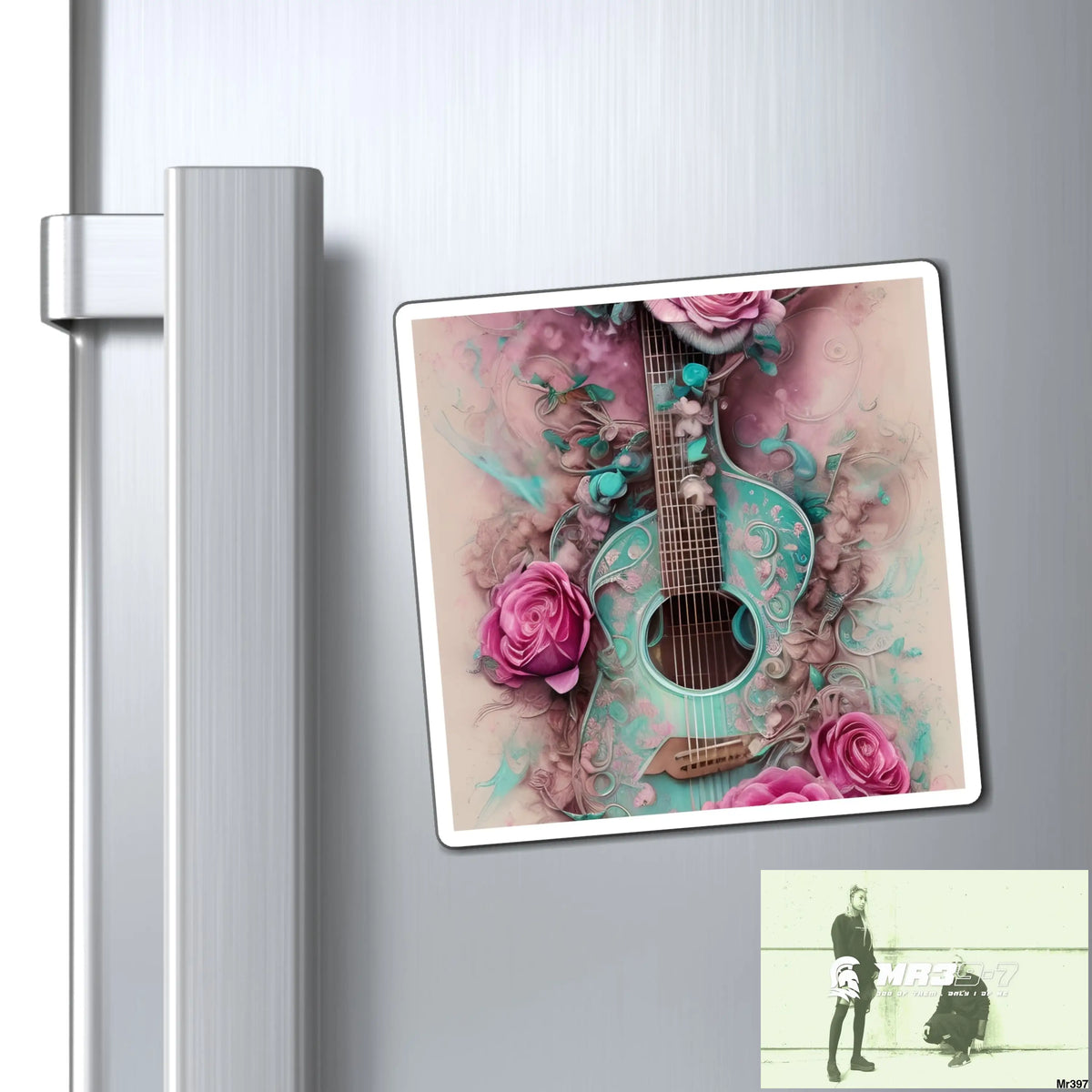 Guitar and pink Roses magnet 4’’ × 4’’ Paper products