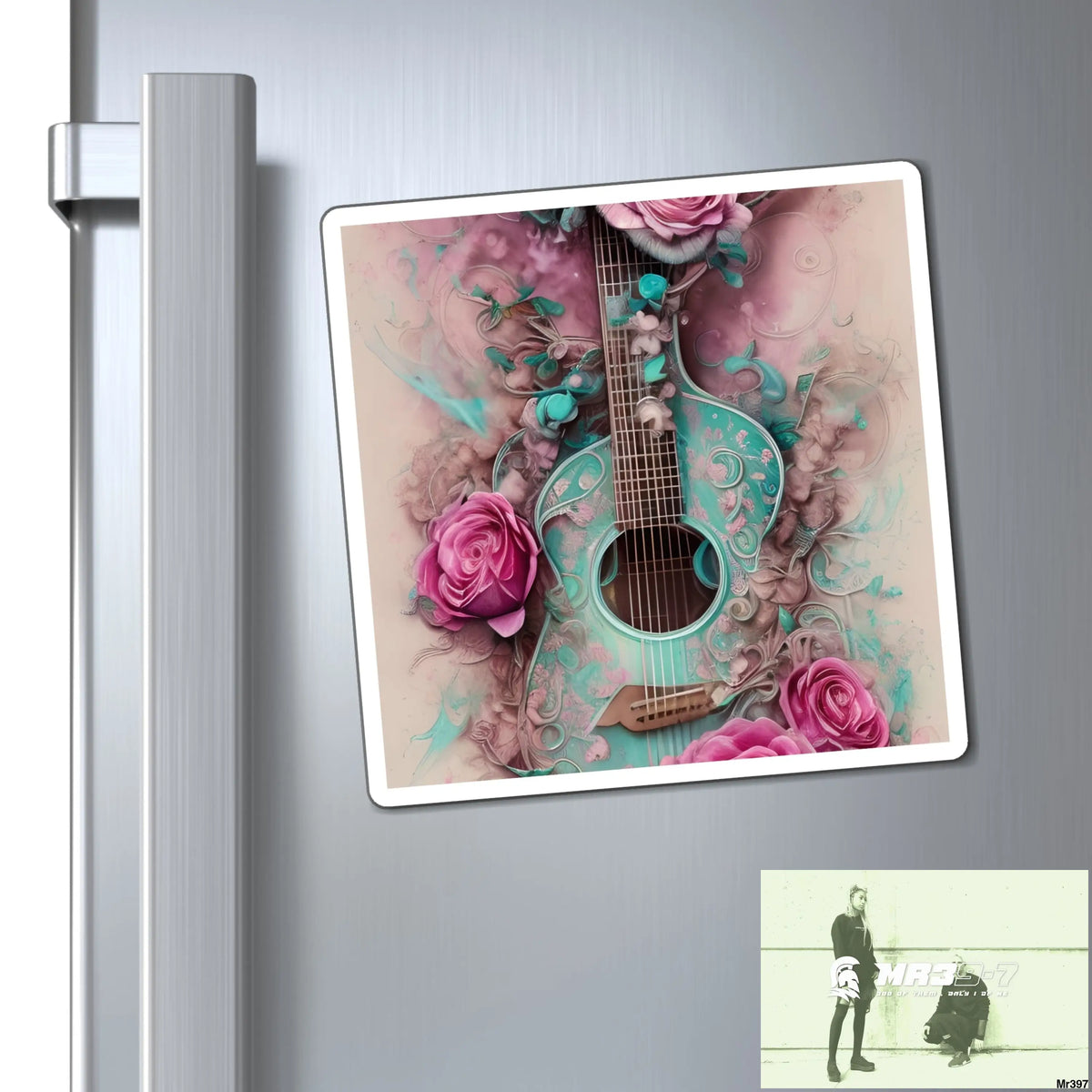 Guitar and pink Roses magnet 6’’ × 6’’ Paper products