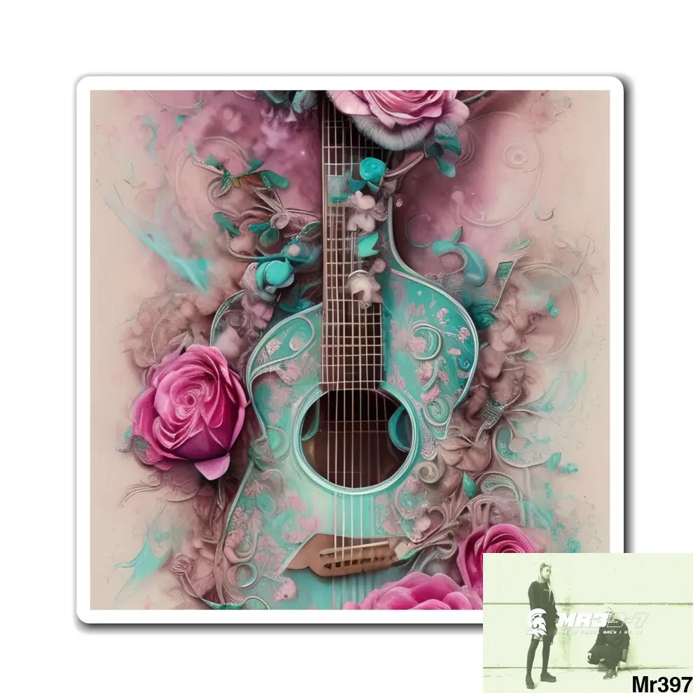 Guitar and pink Roses magnet Paper products