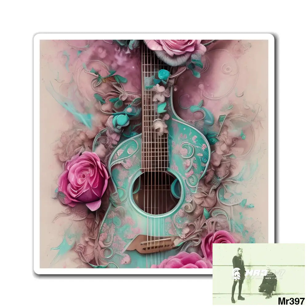 Guitar and pink Roses magnet Paper products